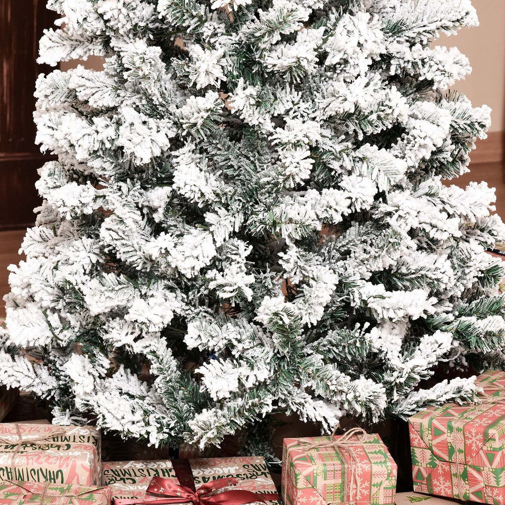 English Elm Homcom 7.5Ft Snow-Flocked Douglas Fir Christmas Tree With 350 Warm White Leds & Realistic Look W2225P229805