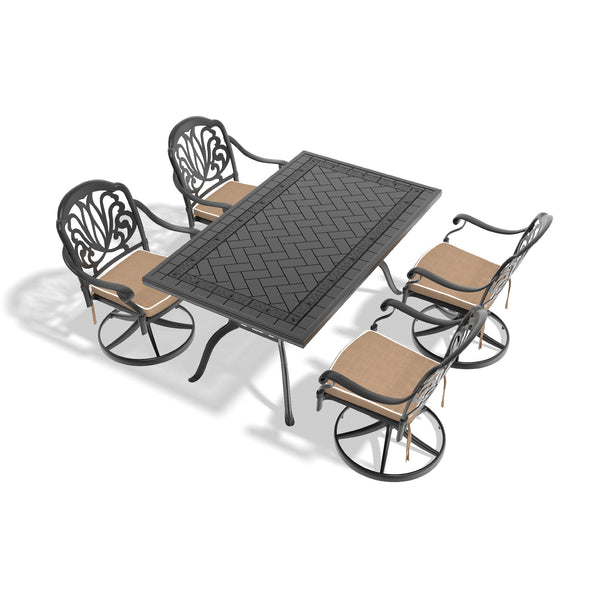 English Elm 5-Piece All-Weather Cast Aluminum Dining Set With 4 Swivel Chairs And Rectangular Table For Outdoors W1710S00455