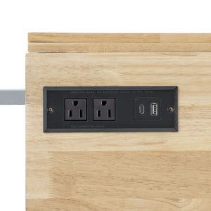 English Elm K&K Vintage Kitchen Island with Rubberwood Top, Hidden Wheels, Pull-Out Trash & Charging Station Grey+Blue N707P299014G