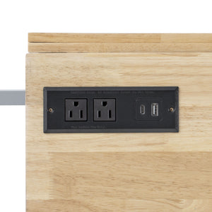 English Elm K&k Rolling Kitchen Island Rubber Wood Top Brass Hardware Built-in Outlets Storage Grey+Blue N707S299014G