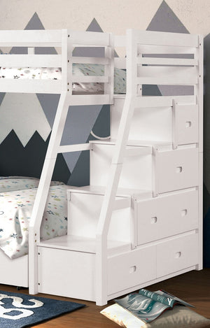 English Elm White Transitional Twin Over Full Bunk Bed With Trundle, Built-In Drawers, And Safe Access Steps B2741S00495-GIGA