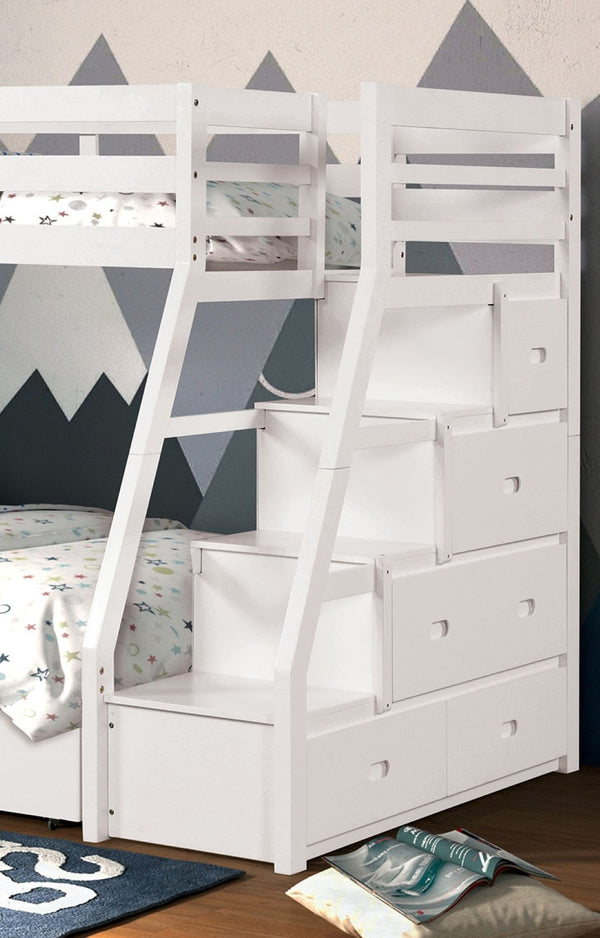 English Elm White Transitional Twin Over Full Bunk Bed With Trundle, Built-In Drawers, And Safe Access Steps B2741S00495-GIGA