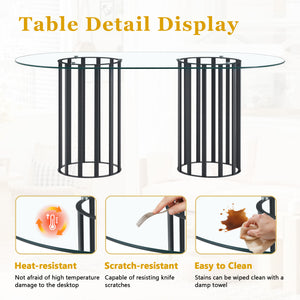 English Elm Table and Chair Set Oval Glass Top Seats 8 Luxe Black Metal Base Dining Room W1151S04749