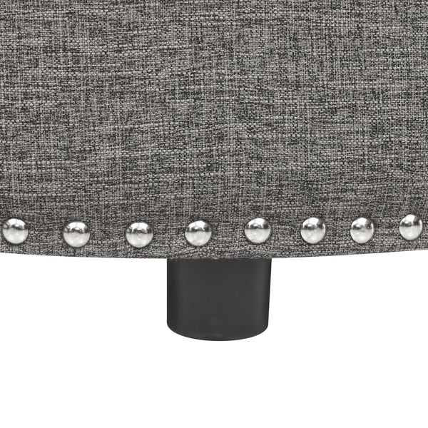 English Elm Tufted Linen Square Ottoman with Lift Top Storage Nailhead Trim Living Room Dark Gray B2748P481671