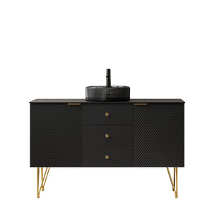 English Elm Gema 48" Elegant Bathroom Vanity With Transparent Black Glass Basin, Gold Legs & Ample Storage Solutions W2615S00312