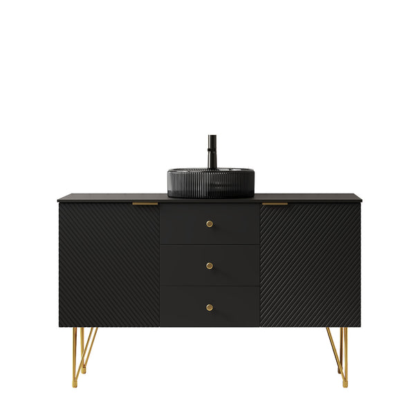 English Elm Gema 48" Elegant Bathroom Vanity With Transparent Black Glass Basin, Gold Legs & Ample Storage Solutions W2615S00312