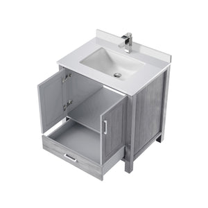 English Elm Distressed Grey 30" Bath Vanity with White Quartz Top, Soft-Close Drawer, Chrome Faucet Set, Durable B2731P259006