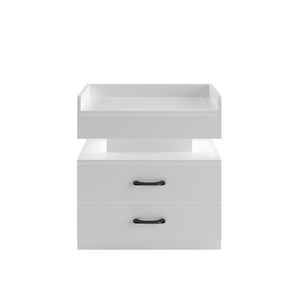 English Elm 1 Set Led Strip Nightstand with 2 Drawers Open Shelf Contemporary Bedside Storage White W578P462505