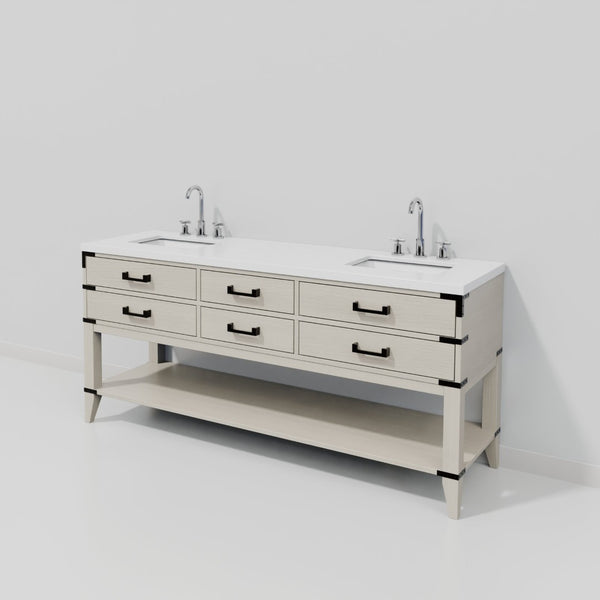 English Elm White Oak Double Bath Vanity With White Quartz Top, Faucet Set & Ample Storage - 72" W X 22" D B2731P260326-GIGA