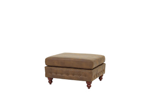 English Elm 1pc Cocktail Ottoman Breathable Leatherette Tufted Accent Bench with Handcrafted Gourd Wooden Legs, Stylish Living Room Statement piece Dark Coffee 32 L x 15 W x 36 H B011P234291