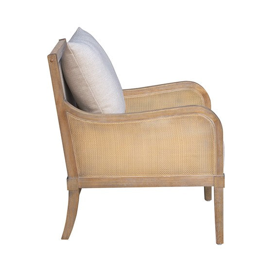 English Elm Cane Reclaimed Natural Accent Chair with Synthetic Cane Arms, Removable Back Cushion, Foam Seat B035P256566