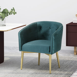 English Elm Christopher Knight Home® - DINING Arm Chair with Velvet Button Tufting, Modern Glam Tub Seat and Gold-Accent Iron Legs Teal 70727.00T