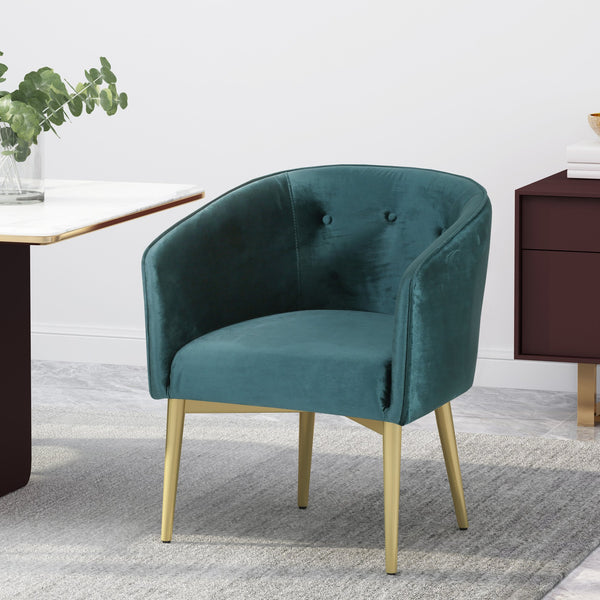 English Elm Christopher Knight Home® - DINING Arm Chair with Velvet Button Tufting, Modern Glam Tub Seat and Gold-Accent Iron Legs Teal 70727.00T