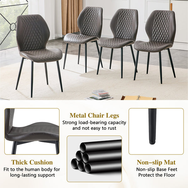 English Elm 4-piece Diamond Quilted Upholstered Dining Chair Set with Sleek Black Metal Legs Black,Dark Gray W1151P458005