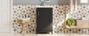 English Elm 20 Inch Modern Small Bathroom Vanity Cabinet With Ceramic Basin, Space-Saving Storage & Soft-Close Door Black N729P170386B
