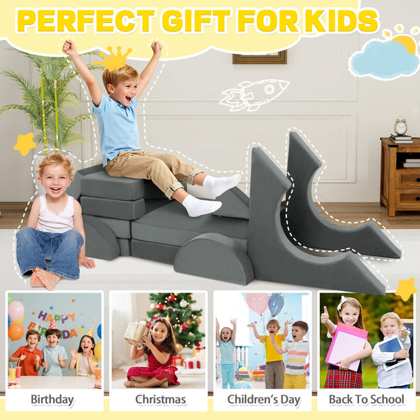 English Elm 14pcs Modular Foam Play Couch Set Convertible Toddler Fort Builder for Playrooms Light Gray T5880P493447