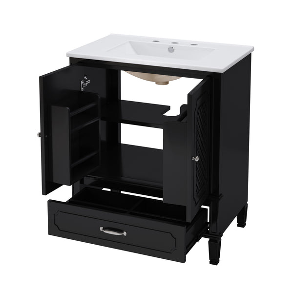 English Elm Christopher Knight Home® - 60" Bathroom Vanity Double Sink Freestanding Set with Ceramic Tops, Ample Adjustable Storage Black N759S313313B