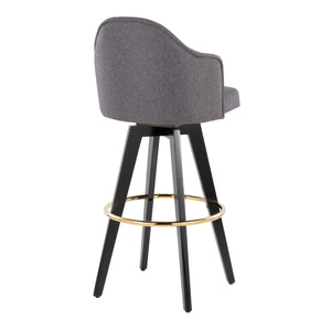 English Elm Fixed-height Swivel Barstools Upholstered Grey Fabric Black Wood Legs Kitchen Set of 2 Black+Gery B202S01865