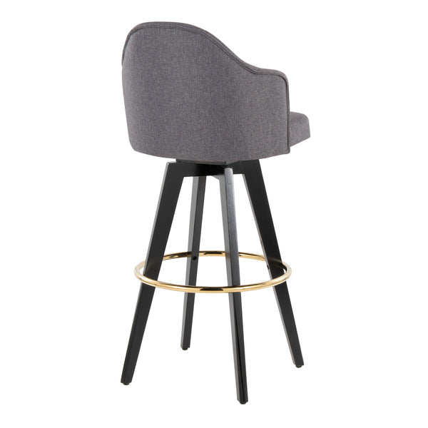 English Elm Fixed-height Swivel Barstools Upholstered Grey Fabric Black Wood Legs Kitchen Set of 2 Black+Gery B202S01865