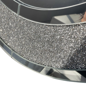 English Elm Oval Frameless Wall Mirror with Crushed Crystal Inlay Glam Silver Accent Decor W3836P427781