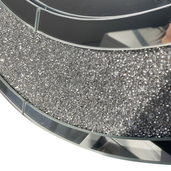 English Elm Oval Frameless Wall Mirror with Crushed Crystal Inlay Glam Silver Accent Decor W3836P427781