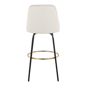 English Elm 30" Swivel Barstools Set of 2 Gold Frame White Faux Leather Kitchen Island Seating B202S01946