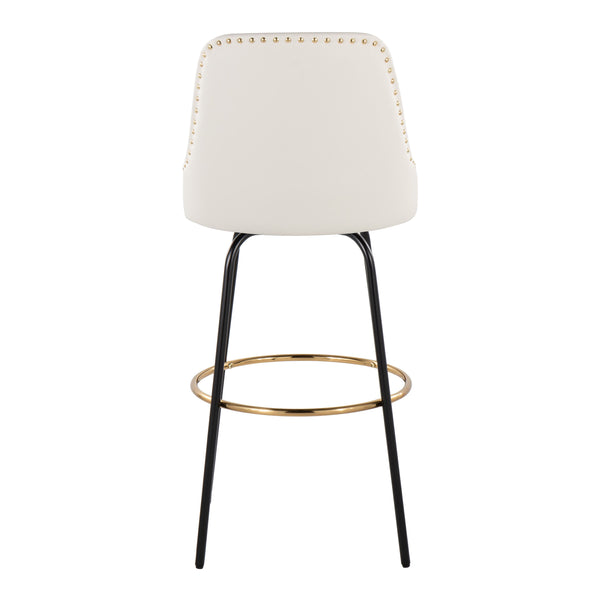 English Elm 30" Swivel Barstools Set of 2 Gold Frame White Faux Leather Kitchen Island Seating B202S01946