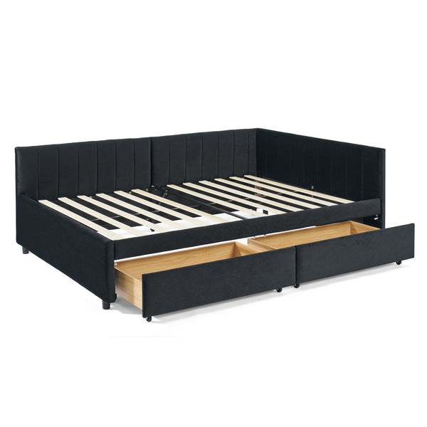 English Elm Full Size Upholstered Tufted Daybed Frame With Storage Drawers, Plush Velvet In Elegant Black Finish W1413S00088
