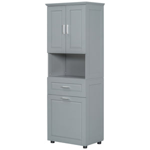 English Elm Tall Bathroom Cabinet with Tilt-Out Laundry Hamper, Adjustable Shelves, Anti-Tip Design & Large Storage Grey WF323481AAE