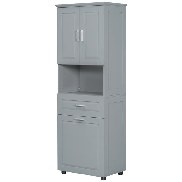English Elm Tall Bathroom Cabinet with Tilt-Out Laundry Hamper, Adjustable Shelves, Anti-Tip Design & Large Storage Grey WF323481AAE