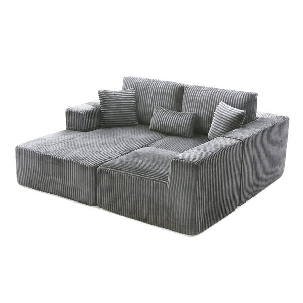 English Elm 109'' Modular Cloud Sectional with Deep Corduroy Cushions for Living Room Lounging W1117S00309