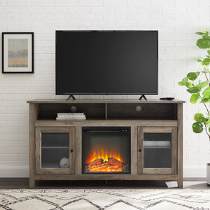 English Elm Walker Edison - Transitional Grey Wash Electric Fireplace TV Stand for 65" TVs — Farmhouse LED Flames, Adjustable Storage B185P169432