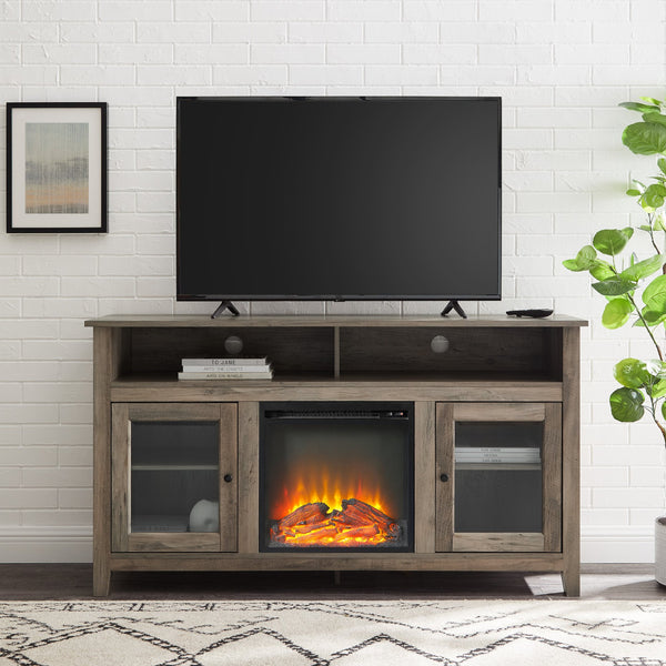 English Elm Walker Edison - Transitional Grey Wash Electric Fireplace TV Stand for 65" TVs — Farmhouse LED Flames, Adjustable Storage B185P169432