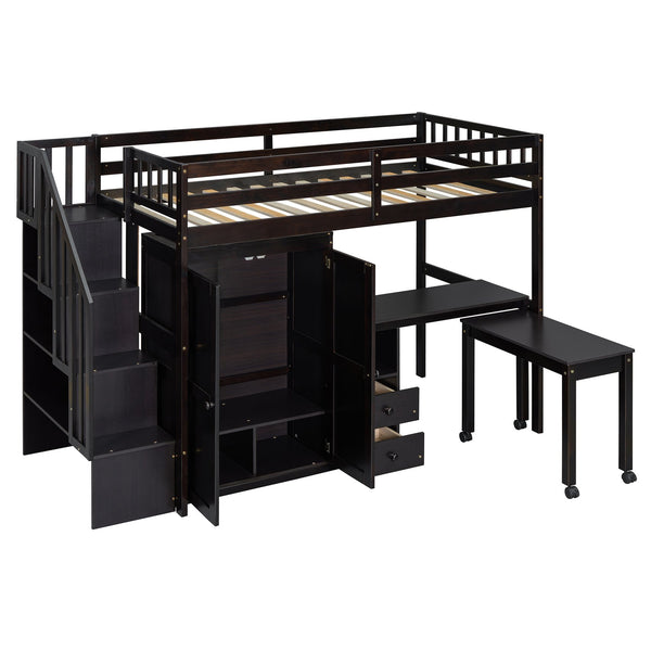 English Elm Queen Murphy Bed with Integrated Desk Cabinet Shelves Space Saving Studio Solution Espresso N708S00013P