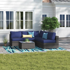 English Elm 4-Person Outdoor Wicker Sectional Sofa Set With 11 Cushions & Glass Table - Durable & Comfortable B120S00166