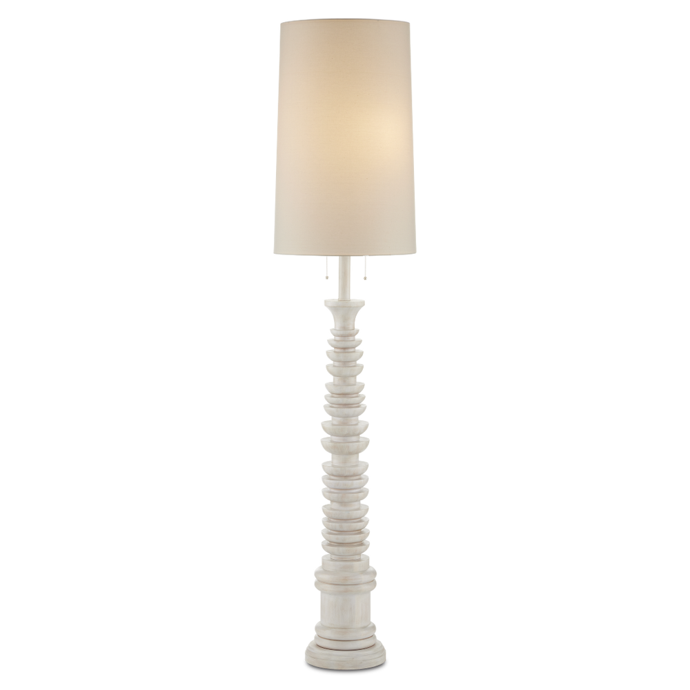 Malayan White Floor Lamp – Elegant Bohemian Design with Fluted Rubber Wood Base & Off-White Linen Shade