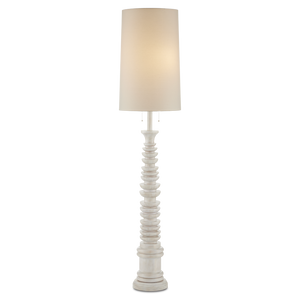 Malayan White Floor Lamp – Elegant Bohemian Design with Fluted Rubber Wood Base & Off-White Linen Shade