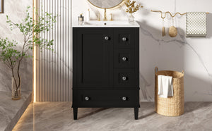 English Elm 24-inch Matte Bathroom Vanity Rubberwood Cabinet with Ceramic Sink and Soft-close Drawers Black N729P377516B