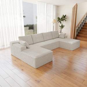 English Elm 131.9*68.9"Modular 131.9*68.9" Modular Sectional Sofa - Versatile Plush Corduroy Couch For Living Room & Apartment Use W3819S00032