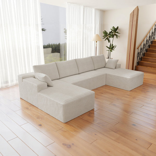English Elm 131.9*68.9"Modular 131.9*68.9" Modular Sectional Sofa - Versatile Plush Corduroy Couch For Living Room & Apartment Use W3819S00032