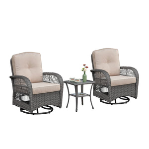 English Elm 3 Piece Outdoor Wicker Bistro Set with Swivel Rockers and Tempered Glass Table W1889P494796