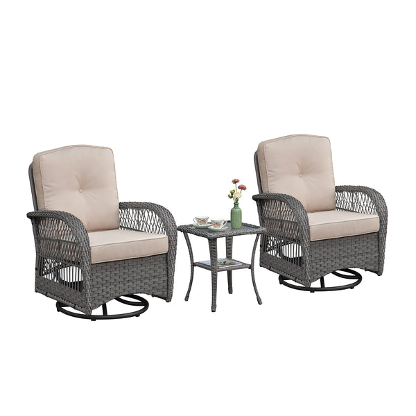 English Elm 3 Piece Outdoor Wicker Bistro Set with Swivel Rockers and Tempered Glass Table W1889P494796