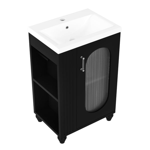 English Elm 20" Matte Freestanding Bathroom Vanity Ceramic Sink Mdf Cabinet Open Side Shelf Black N725P364206B