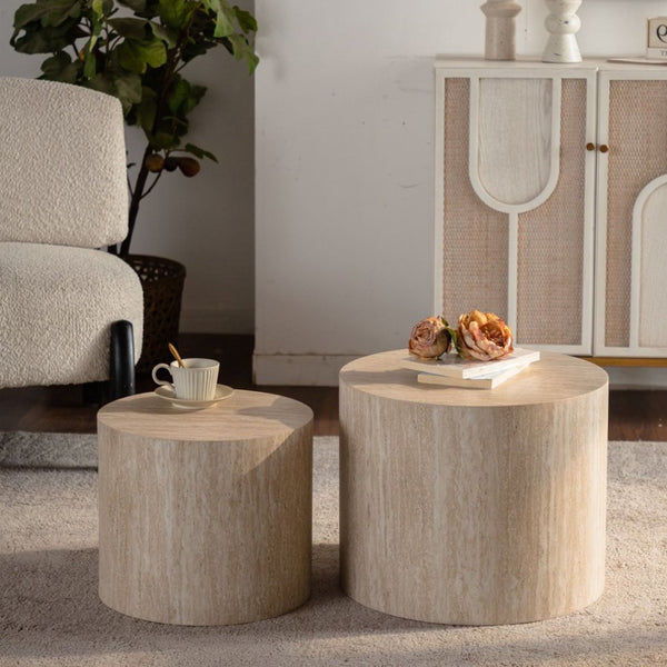 English Elm Nesting Coffee Tables Set of 2 Round Mdf Woodgrain Modern Accent for Living Room Amber W3081P360445