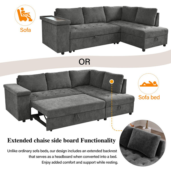 English Elm Mirod L Shaped Sleeper Sectional with Hidden Storage and Fold Out Bed for Apartments N760S0000030G