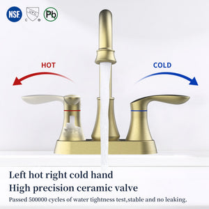 English Elm Bathroom Faucet Brushed Gold - 2-Handle Centerset, 360° Swivel Spout, Easy Install With Drain & Hoses T3177P277461