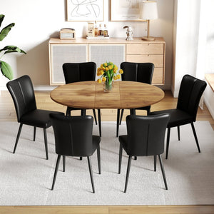 English Elm Table Modern Extendable Dining Set With 6 Black Pu Chairs – Stylish, Space-Saving Design For Gatherings W1151S04146-GIGA
