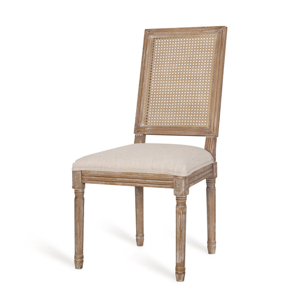 English Elm Dining Chair Set of Two with Cane Back Fluted Legs and Upholstered Seat French Style 71238.00BGENTL