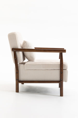 English Elm Storage Accent Chair Mid Century Wood Frame Upholstered Seat with Lumbar Cushion Antique White W2530P401445