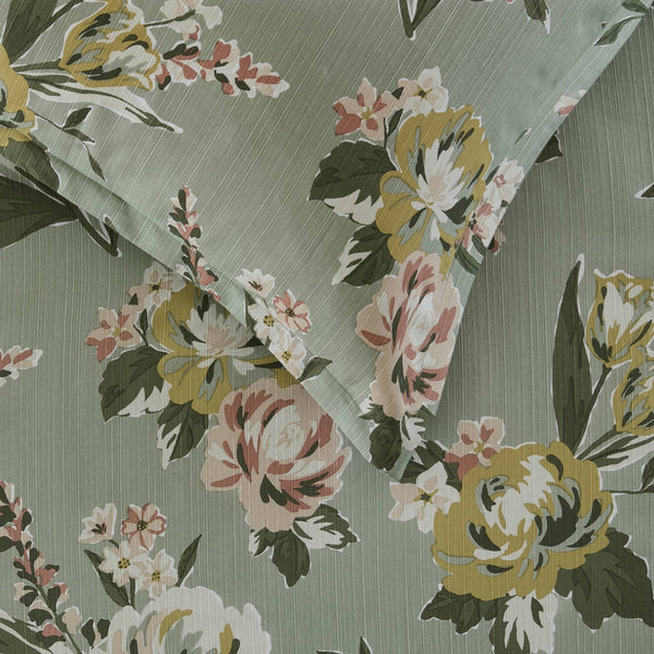 English Elm 7-piece King Reversible Floral Comforter Set Cotton Blend Slub Fabric Vintage Style B035P440213